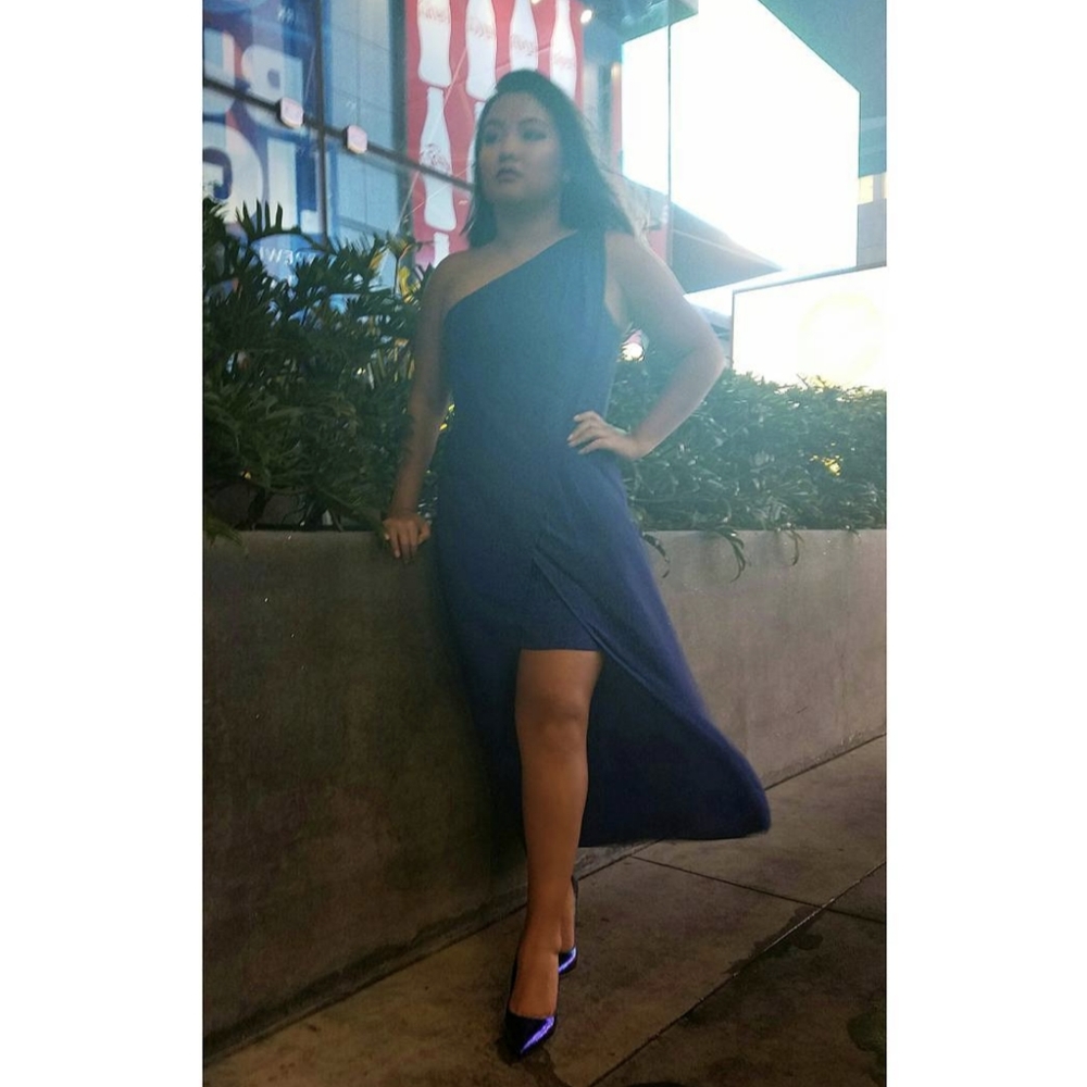 BCBGMAXAZRIA Formal Cobalt Blue Long Dress Gown One Shoulder Asymmetrical Prom